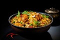Pilaf with chicken, rice and vegetables on a black background, Indian chicken biryani with rice and vegetables on a Black Royalty Free Stock Photo