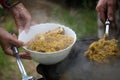 Pilaf, cooked outdoors