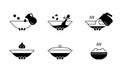 Pilaf cooking instruction. Preparation of dish for rice or spices packaging. Biryani or uzbek plov in cast-iron cauldron. Black
