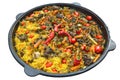 Pilaf with meat, spices, garlic and red pepper