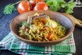 Pilaf on a platter with meat and spices Royalty Free Stock Photo