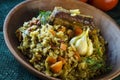 Pilaf on a platter with meat and spices Royalty Free Stock Photo