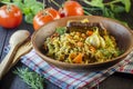 Pilaf on a platter with meat and spices Royalty Free Stock Photo