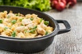 Pilaf rice-curry with chicken and salad in the form of iron Royalty Free Stock Photo