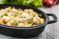 Pilaf rice-curry with chicken and salad in the form of iron Royalty Free Stock Photo