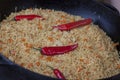 Pilaf, rice and meat with peppers