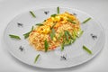 Pilaf with shrimp on a white plate Royalty Free Stock Photo