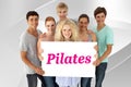 Pilates against white angular design