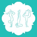 Pilates, fitnes, yoga line silhouettes set