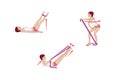 Pilates. Girl is doing exercises with a rubber band. Muscles of the legs, arms and buttocks. Isolated on white background