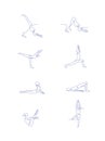 Pilates line art poses set. outline vector illustration. one line yoga poses collection. women make yoga and pilates.