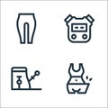 Pilates line icons. linear set. quality vector line set such as diet, pilates chair, stopwatch