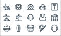 pilates line icons. linear set. quality vector line set such as pilates, stopwatch, apple, resistance band, circle, yoga, top,