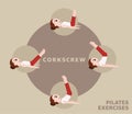 Pilates Moves Exercises Corkscrew Cute Cartoon Vector Illustration