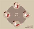 Pilates Moves Exercises Hip Twist Cute Cartoon Vector Illustration