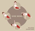 Pilates Moves Exercises Side Bend Cute Cartoon Vector Illustration