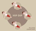 Pilates Moves Exercises Hip Dip Cute Cartoon Vector Illustration