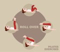 Pilates Moves Exercises Roll Over Cute Cartoon Vector Illustration