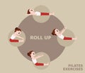 Pilates Moves Exercises Roll Up Cute Cartoon Vector Illustration