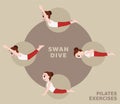 Pilates Moves Exercises Swan Dive Cute Cartoon Vector Illustration