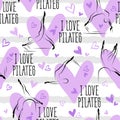 Pilates Poses and Heart Seamless Vector Pattern