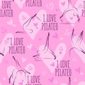 Pilates Poses and Heart Seamless Vector Pattern