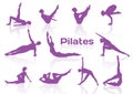 Pilates poses in violet silhouettes