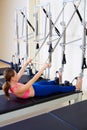 Pilates reformer woman roll up exercise