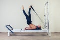 Pilates reformer workout exercises man at gym