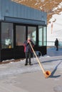 Pilatus, Lucerne, Switzerland - Jan 08, 2013: Man with Alpine horn