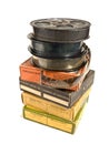 Pile of 16mm films and its boxes Royalty Free Stock Photo