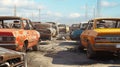 a pile of abandoned car in junkyard area