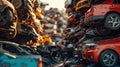 a pile of abandoned car in junkyard area