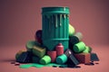 pile of abandoned plastic containers overflowing with toxic sludge AI generation