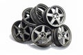 a pile of alloy wheels Royalty Free Stock Photo
