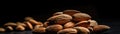 Pile Of Almonds On A Black Background. Generative AI Royalty Free Stock Photo