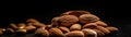Pile Of Almonds On A Black Background. Generative AI Royalty Free Stock Photo