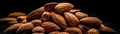 Pile Of Almonds On A Black Background. Generative AI Royalty Free Stock Photo