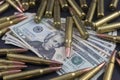 Pile of ammo on American Money Royalty Free Stock Photo