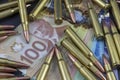 Pile of ammo on Canadian Money Royalty Free Stock Photo