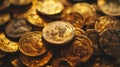 Pile of Ancient gold coins, lot of old Greek Roman money. Concept of Greece, wealth, antique, collection, golden treasure and