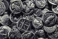 Pile of Ancient Silver Coins Royalty Free Stock Photo