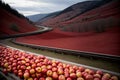 A Pile Of Apples Sitting Next To A Train Track. Generative AI