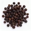 Pile of aromatic peppercorns, culinary ingredient, spice on a bright field on white background Royalty Free Stock Photo