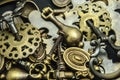 Pile of assorted antique brass dresser hardware