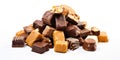 A pile of assorted chocolates on a white surface. Royalty Free Stock Photo