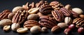 A pile of assorted nuts on a black background showcasing their natural textures and colors. Royalty Free Stock Photo