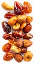 Pile of Assorted Nuts and Dried Dates on Clean White Background Royalty Free Stock Photo
