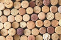 Pile of assorted used wine corks background. Close up top view. Royalty Free Stock Photo