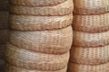 Pile of Bamboo basket hand made in the market for sale Royalty Free Stock Photo